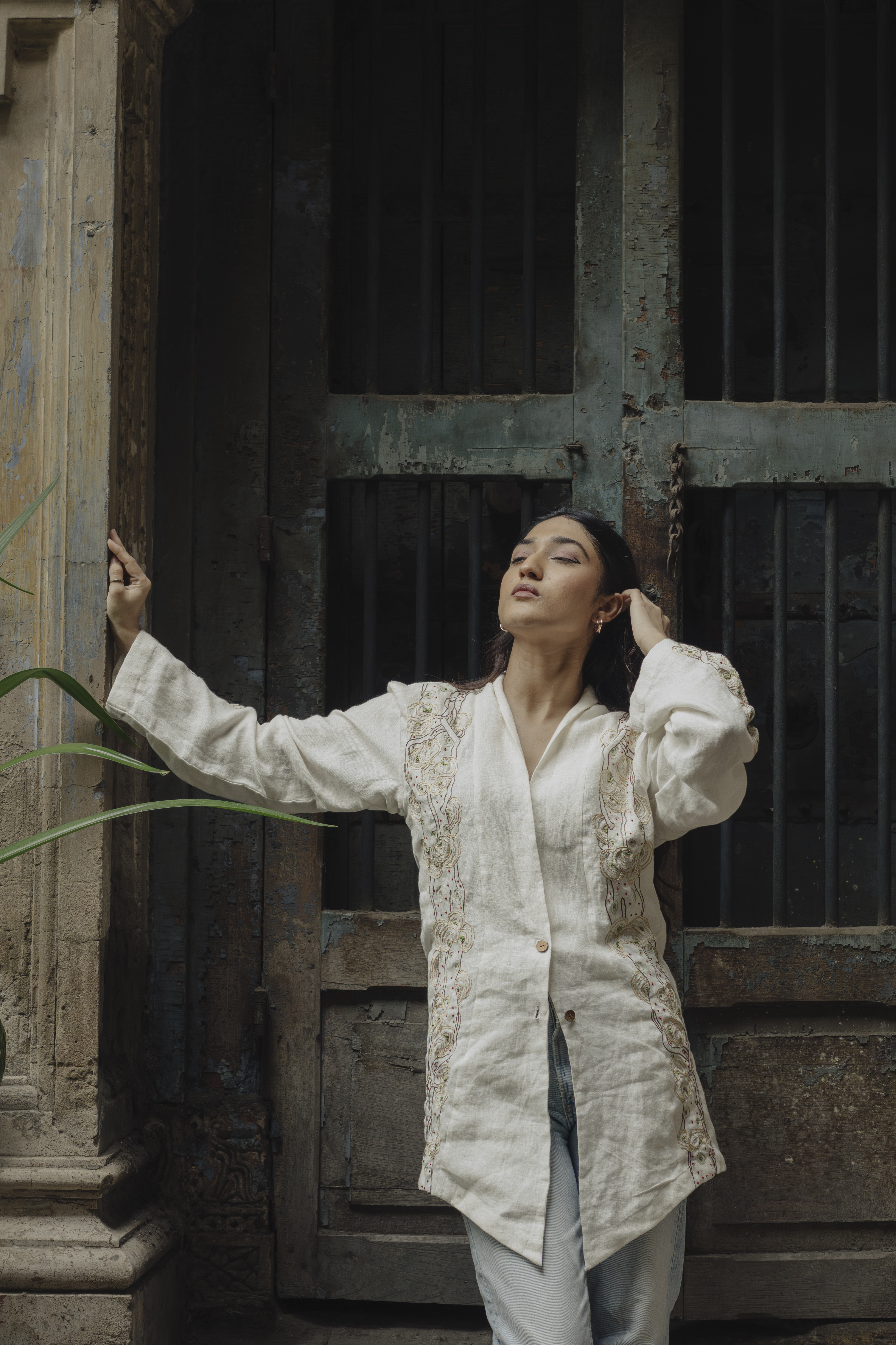 Off-white Embroidered Long Shirt